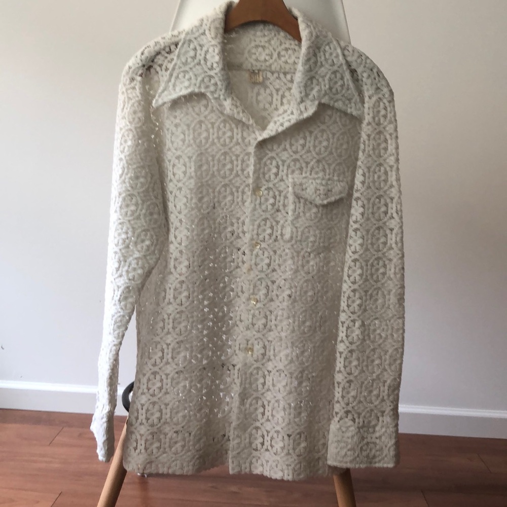 Vintage 1970’s Men’s White Lace Button Down Shirt